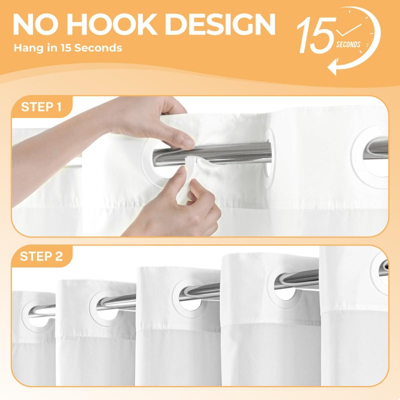 River Dream White Fabric Shower Curtain or Liner with Sheer Window, No Liner Included or Needed, Water Repellent, Machine Washable, 71x74 inches - Image 2